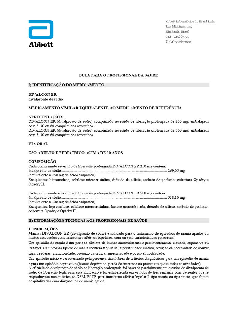 Divalcon ER: Indicações e Eficácia | PDF | Enxaqueca | Mania