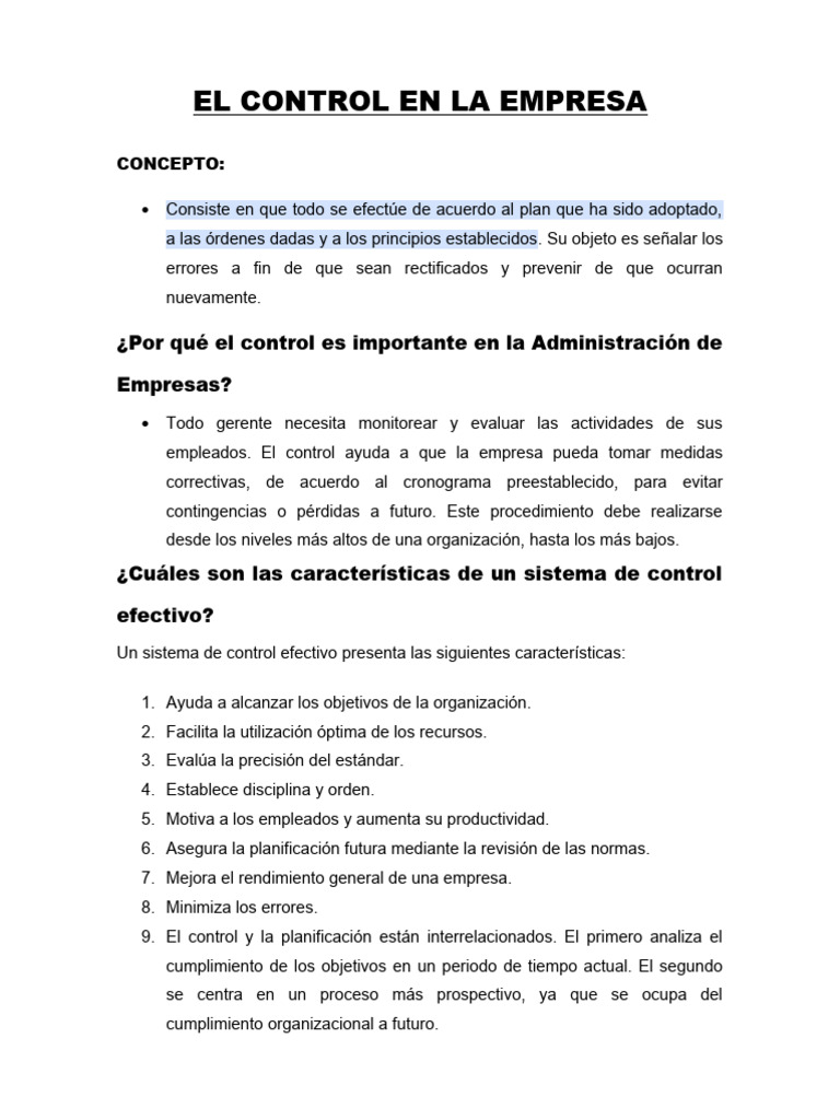 El Control en La Empresa | PDF | Business | Sistema de control