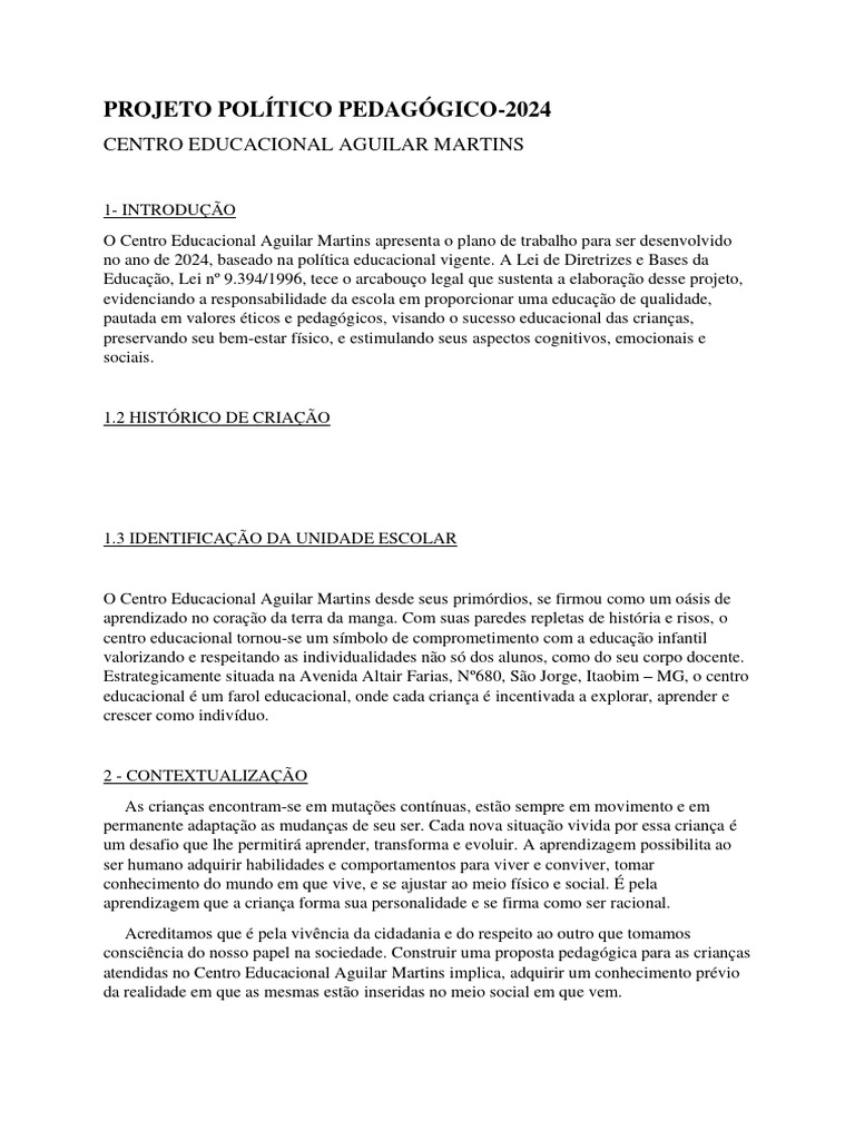 Modelo De Projeto Politico Pedagogico Pronto