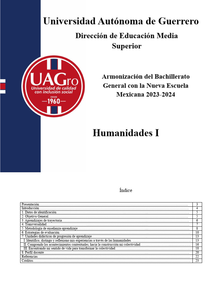 Programa Humanidades I 2023-2024 | PDF | Evaluación | Plan de estudios