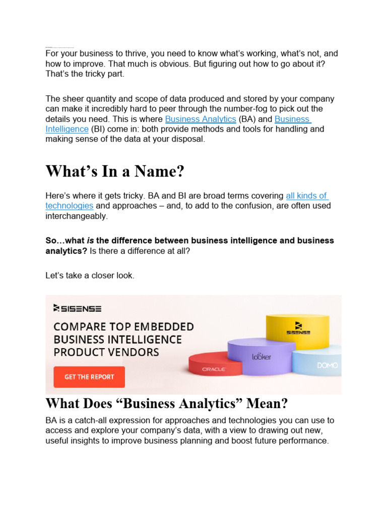 BA Vs BI | PDF | Business Intelligence | Predictive Analytics