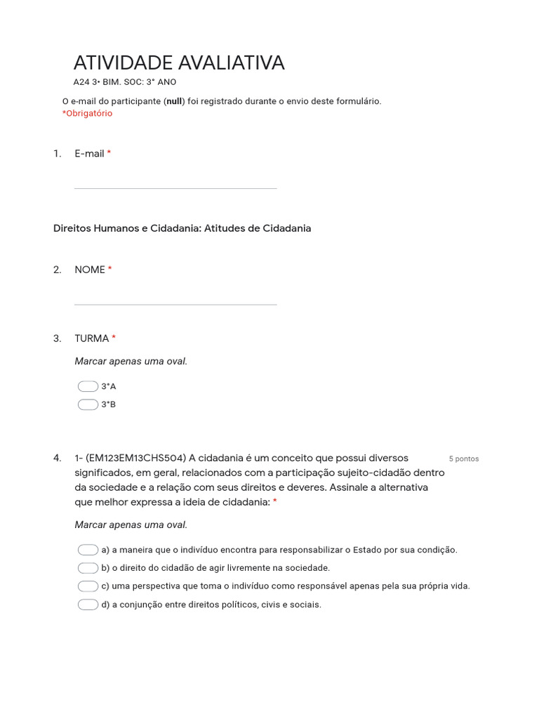 A24 direitos humanos e cidadania atitudes de cidadania formul rios