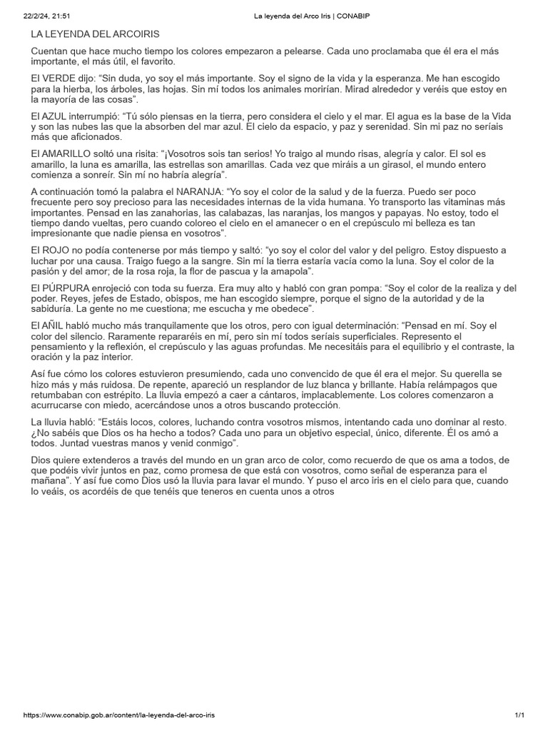 La Leyenda Del Arco Iris - CONABIP | PDF | Cielo | Color