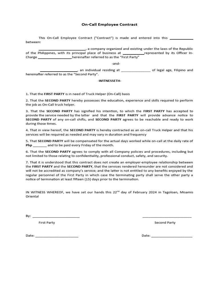 On Call Contract Temp | PDF | Business | Civil Law (Legal System)