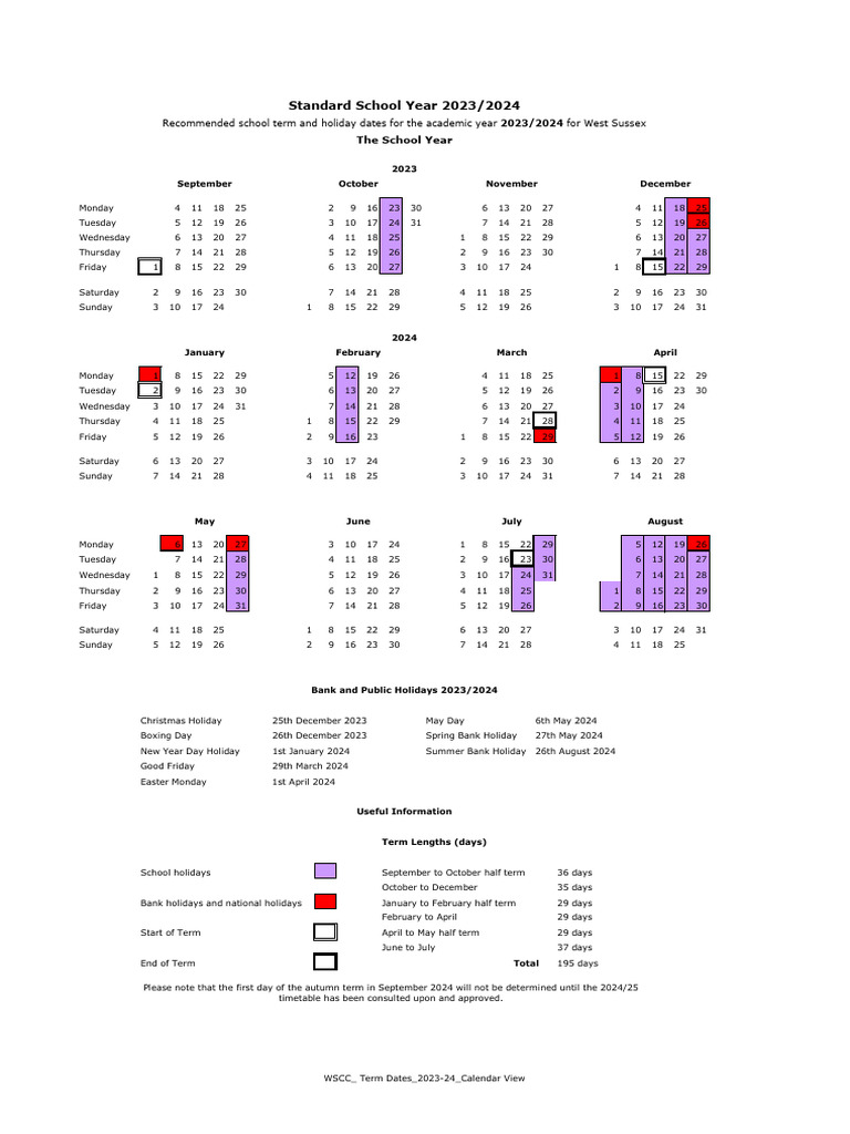 West Sussex Term Dates 2023/24 | PDF | Academic Term | Observances