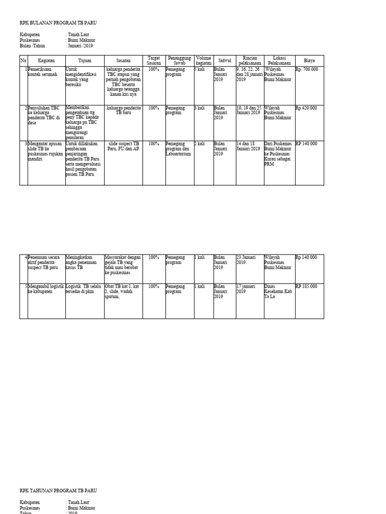 RPK Program TB Paru Tanah Laut 2019 | PDF