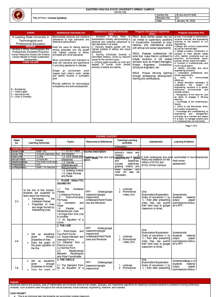 Syllabus Analytic Geometry Plus Coste Final | PDF | Engineering ...