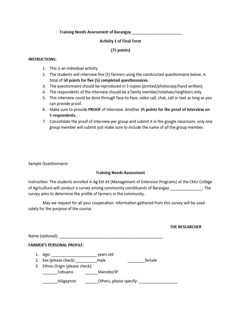 TRAINING NEEDS ASSESSMENT QUESTIONNAIRE PDF intelligence overview