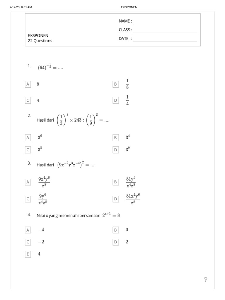 Soal Eksponen Kelas 10 | PDF | Metode & Bahan Ajar