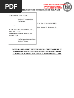 Summary Judgement, Opening Brief 