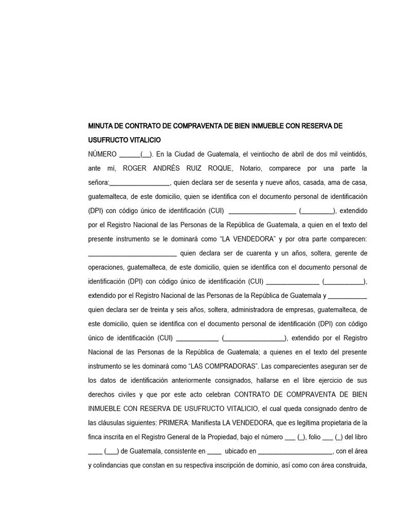 Contrato de Compraventa Inmueble con Usufructo | PDF | Guatemala | Ley ...