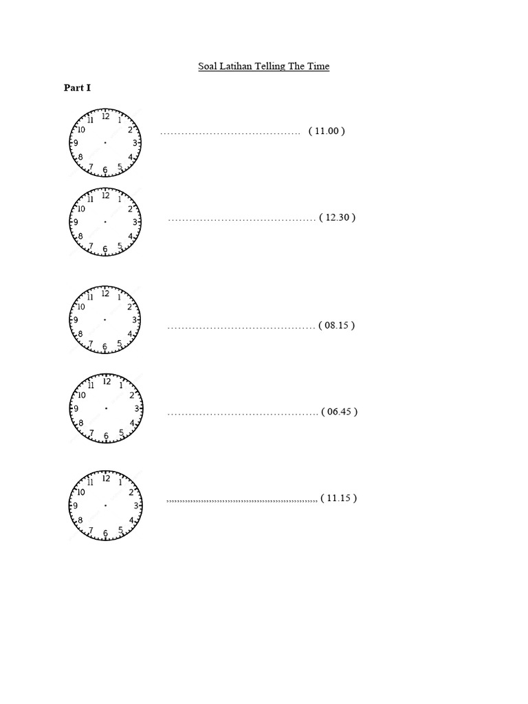 Soal Latihan Telling The Time Pdf