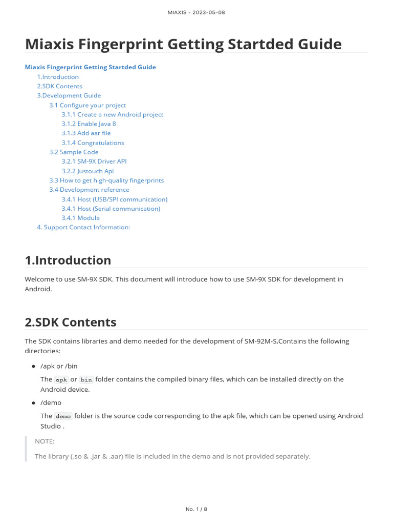 Miaxis Fingerprint SDK for Android Guide | PDF | Android (Operating ...