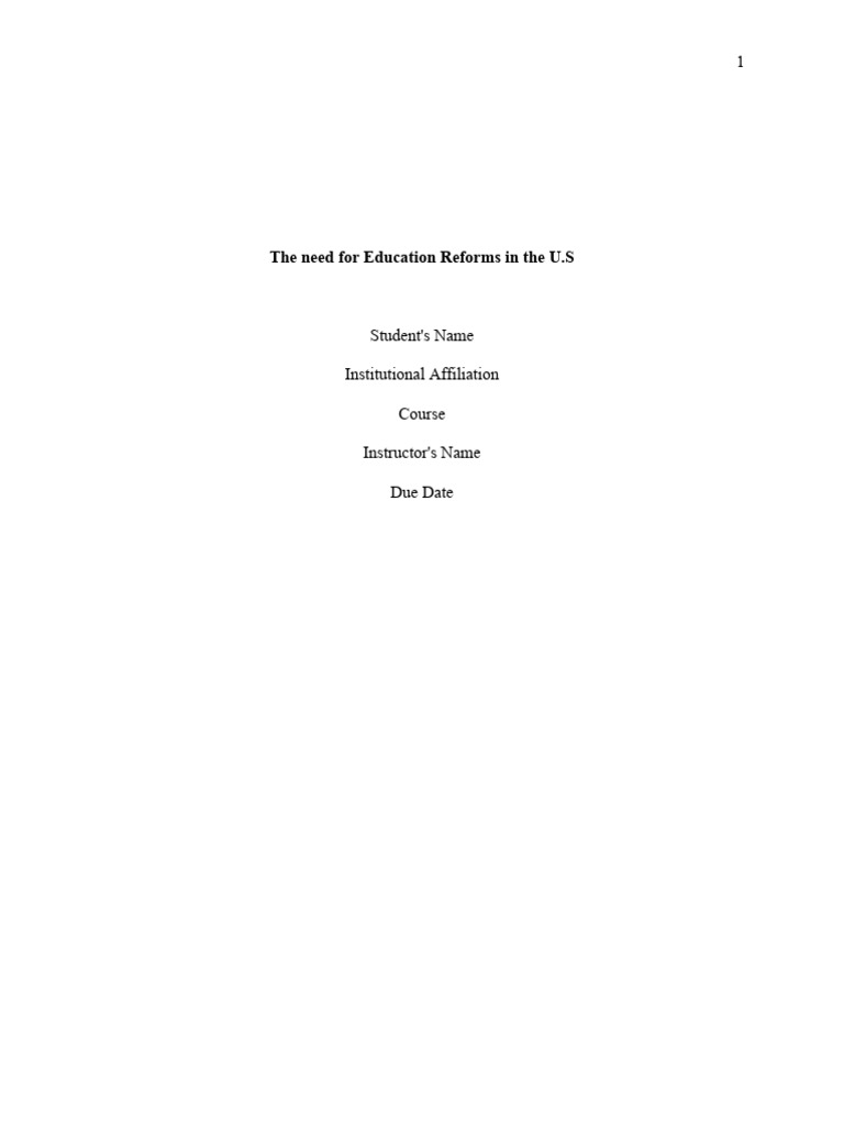 The Need For Education Reforms in The US PDF Apprenticeship
