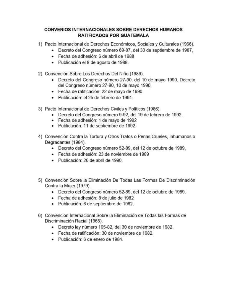 Tratados de Derechos Humanos en Guatemala | PDF | Convenio europeo de ...
