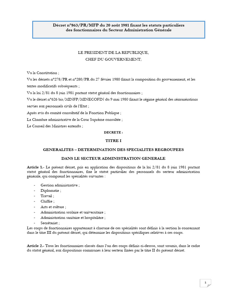 Statut particulier des fonctionnaires | PDF | Gouvernement | Gouvernance