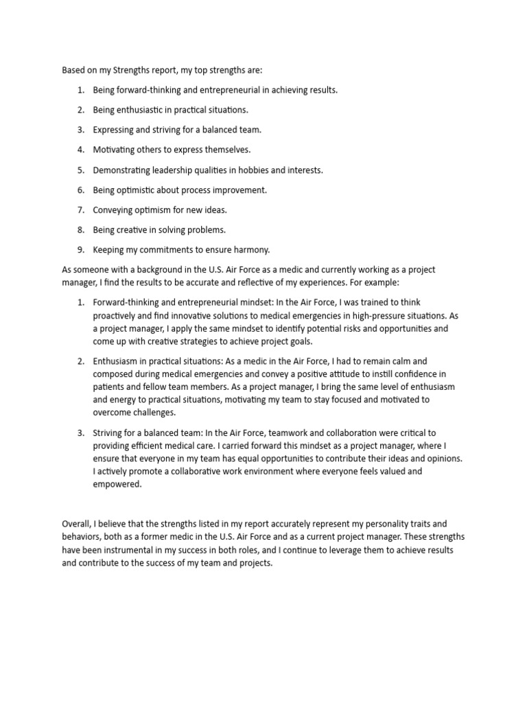 Strengths and Skills Assessment Insights | PDF | Mindset | Leadership