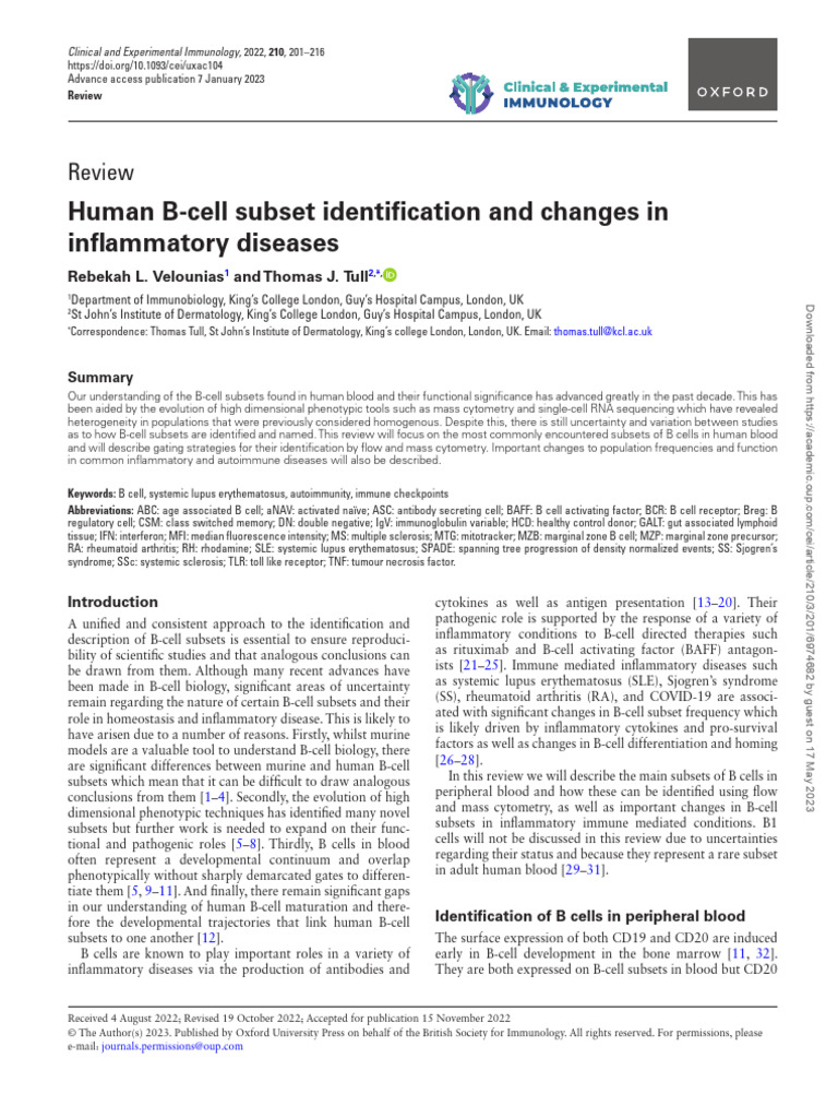 2022 B Cell Alterations in Autoimmune Disease | PDF | B Cell | T Helper ...
