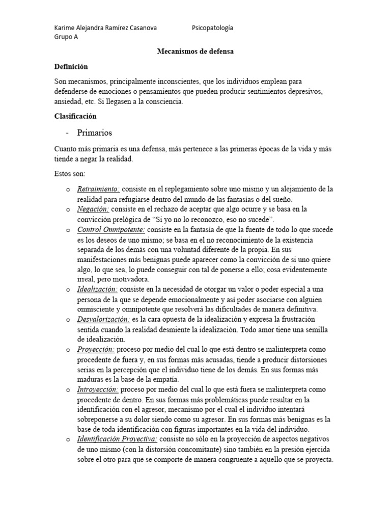 Mecanismos de Defensa Psicológica | PDF | Las emociones | Amor