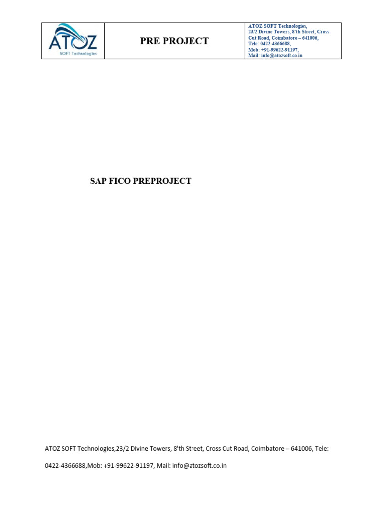 SAP FICO Pre-Project Setup Guide | PDF | Balance Sheet | Ledger