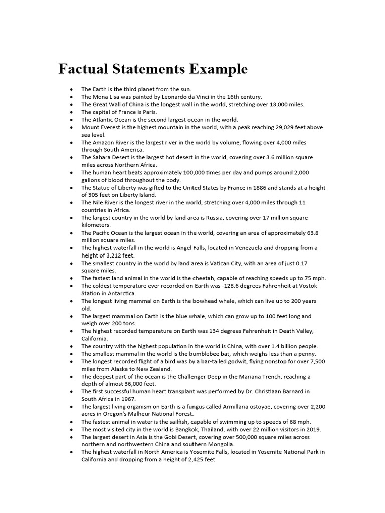 Key Factual Statements About Earth | PDF | Sustainability | Mental Health