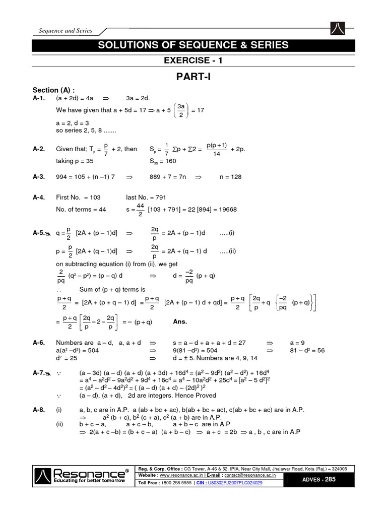Solutions for Sequence & Series Problems | PDF | Rocketry | Rockets And ...