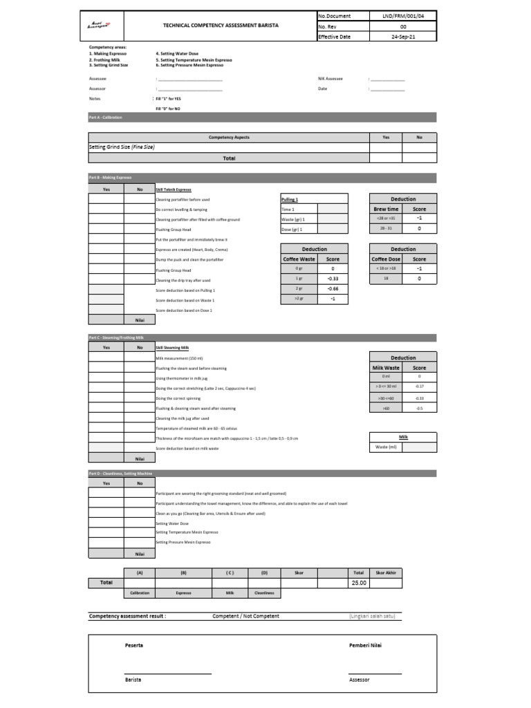 Form Barista Certification PDF Download Free PDF Italian Cuisine Coffee