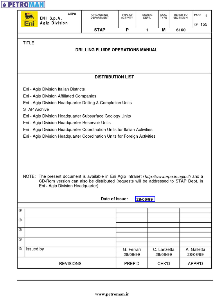 Drilling Fluids Operations Manual - Eni | PDF | Sodium Chloride | Lubricant