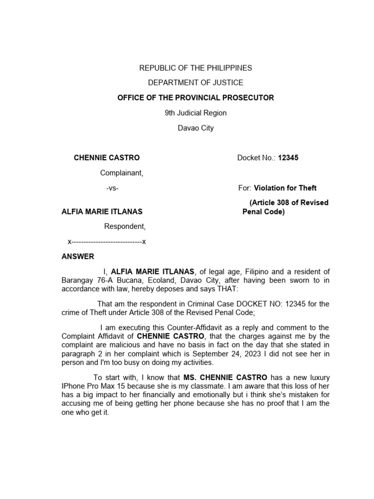 COUNTER AFFIDAVIT Alfia PDF Affidavit Misconduct