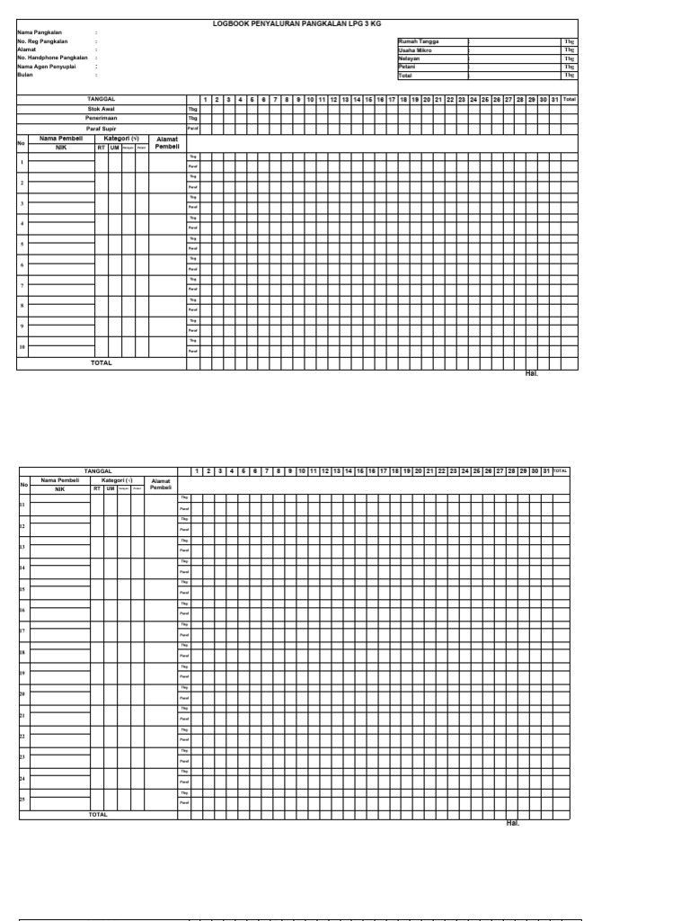 Format Logbook Pangkalan LPG 3 KG 2024 PT - Pni | PDF