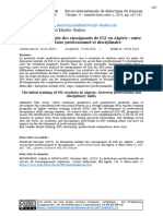 La Formation Initiale Des Enseignants de Fle en Algérie - Entre Savoir Faire Professionnel Et Disciplinaire The Initial Training of FFL Teachers in Algeria - Between Professional and Disciplinary