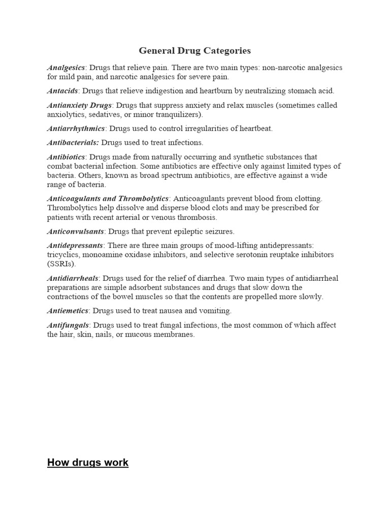 General Drug Categories PDF Analgesic Drugs