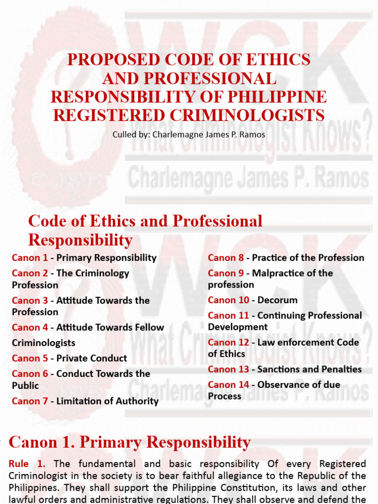Proposed Code of Ethics and Professional Responsibility of | PDF |  Criminology | Canon Law