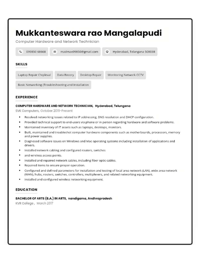 Mukkanteswara Rao Resume | PDF
