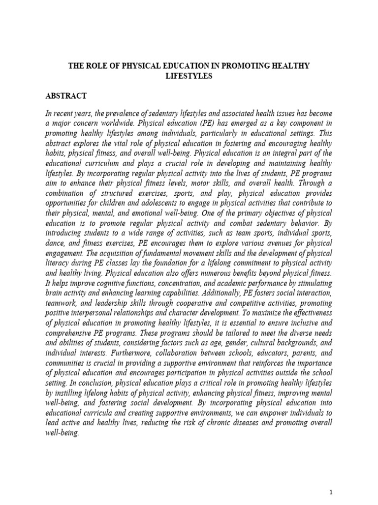 Role of PE in Promoting Healthy Lifestyles | PDF | Physical Fitness ...
