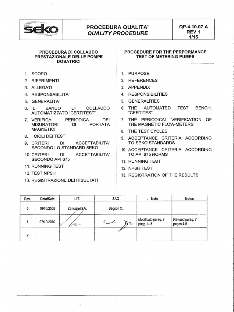 Perfomance Test Procedures | PDF