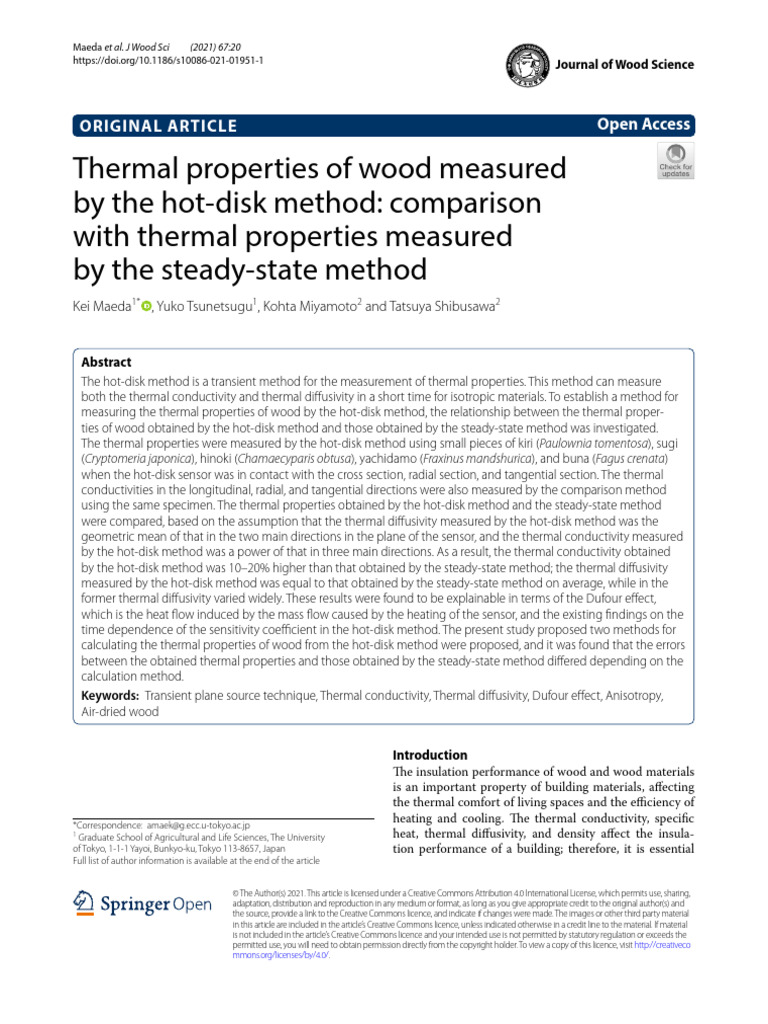 Thermal Properties of Wood Measured by The HotDisk Method Comparison