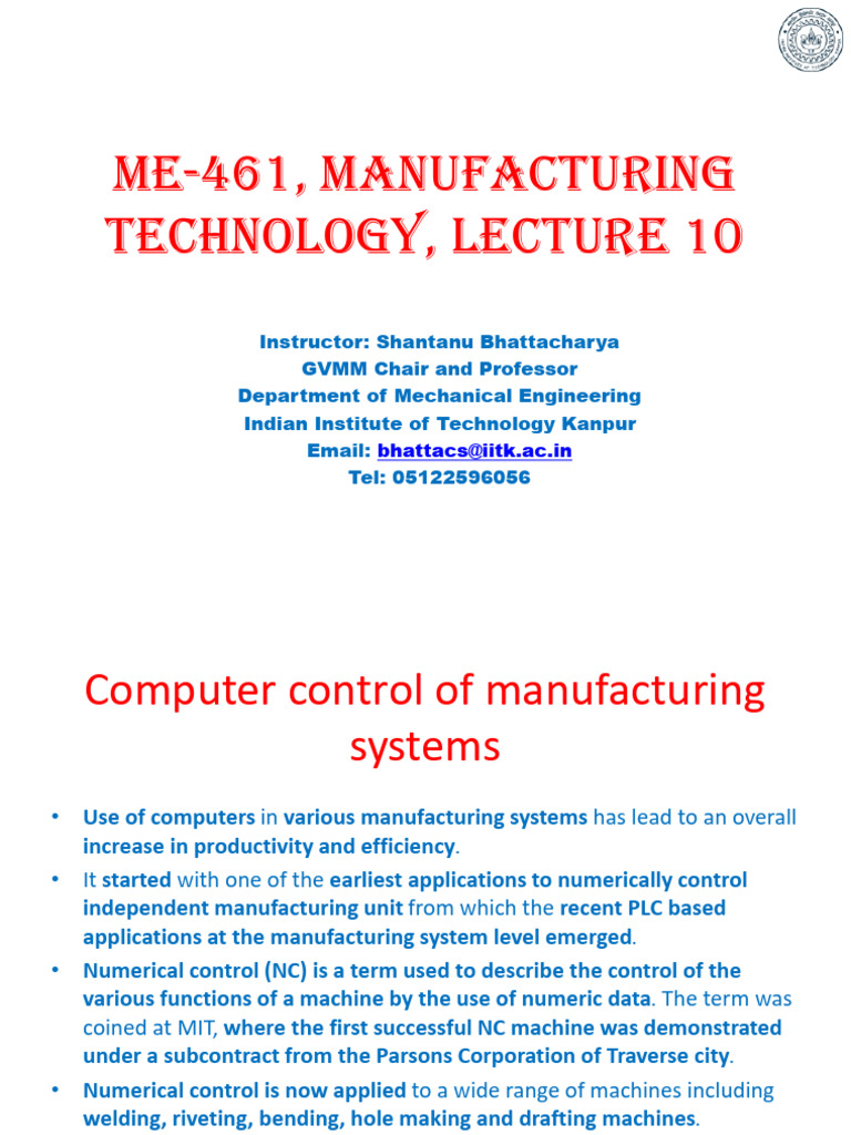 Manufacturing Technology Me461 Lecture10 Pdf Machining Electric