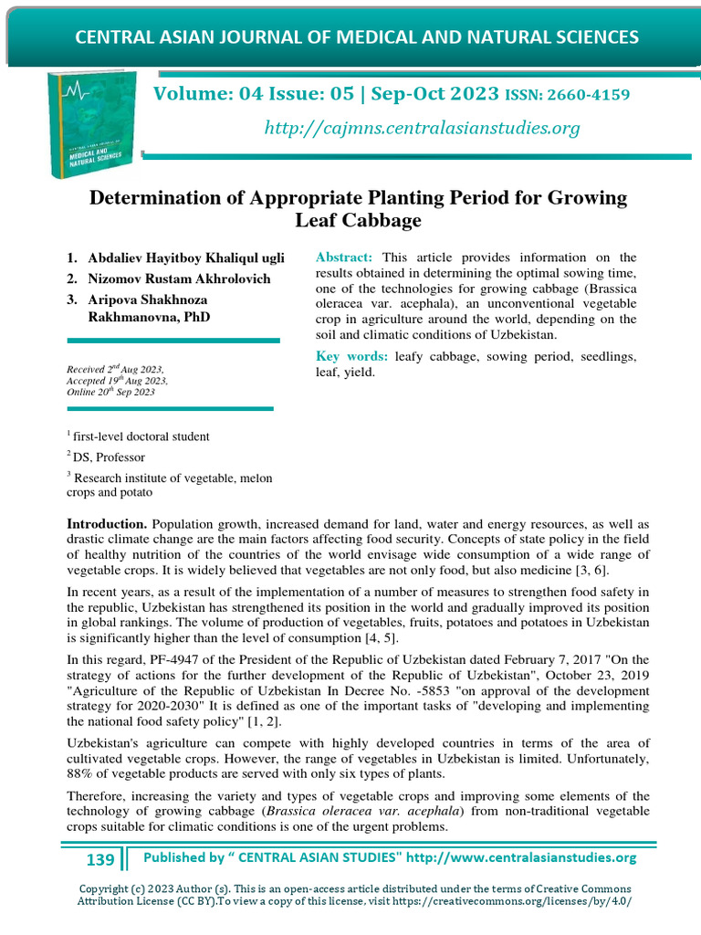 Determination of Appropriate Planting Period For Growing Leaf Cabbage ...