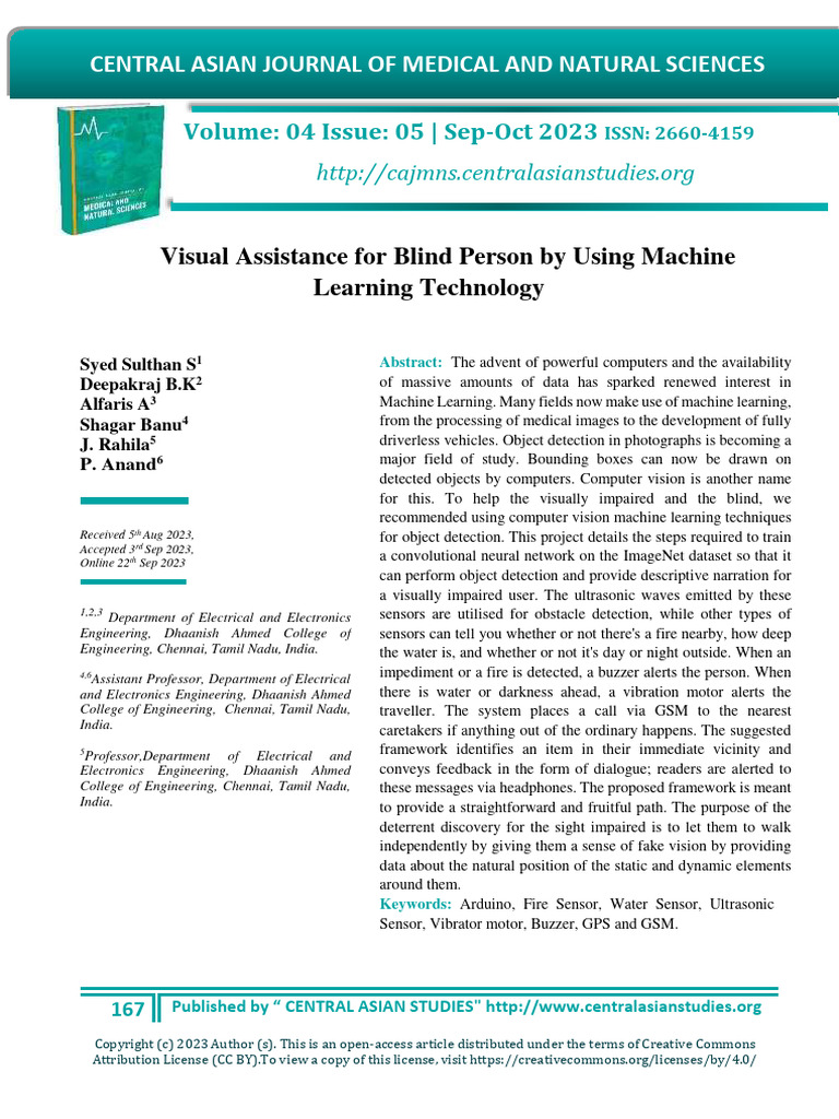Visual Assistance For Blind Person by Using Machine Learning Technology ...