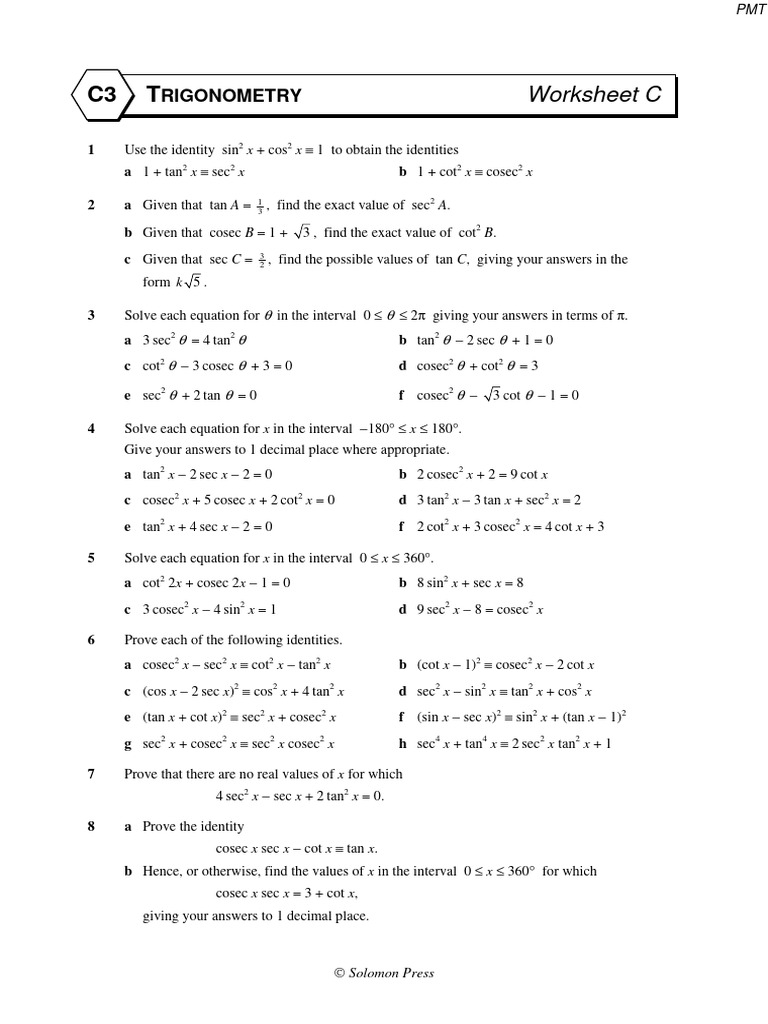 C3 Trigonometry C - Questions | PDF | Trigonometric Functions | Equations
