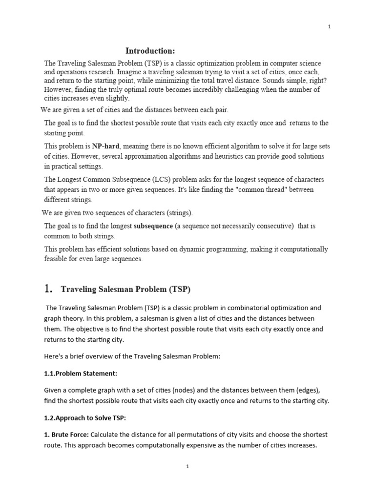 TSP and LCS: Optimization Techniques Explained | PDF | Dynamic ...