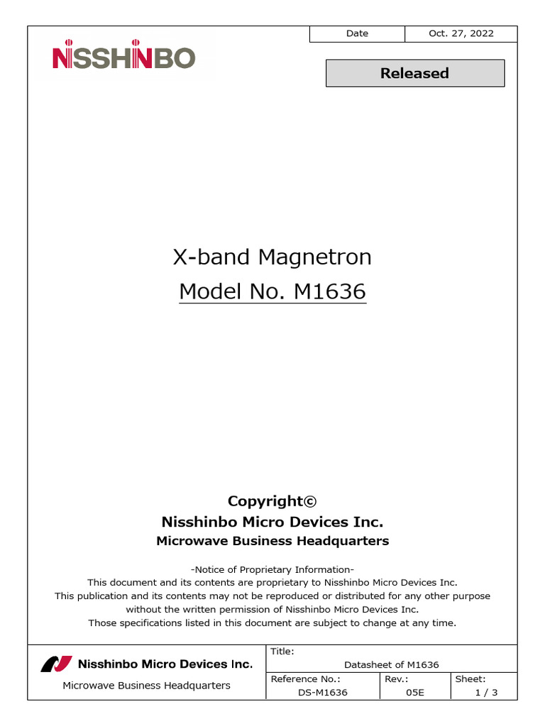 X-Band Magnetron Model No. M1636: Released | PDF | Computer Engineering ...