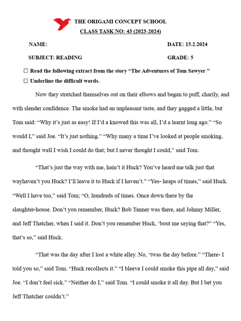 Grade 5 week 32 reading pdf huckleberry finn