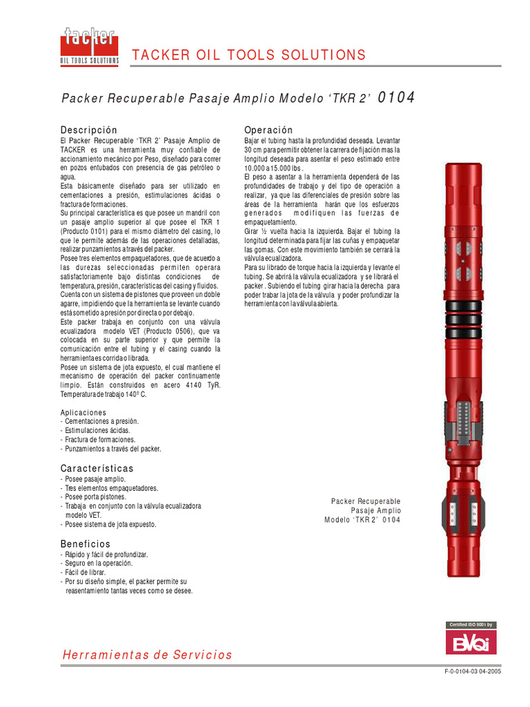 Packer Recuperable TKR 2: Especificaciones y Uso | PDF | Materiales ...
