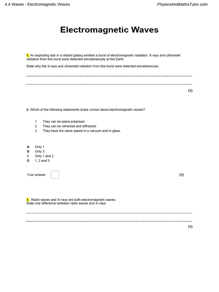 4 4 Waves Electromagnetic Waves Qp Pdf Light Refraction