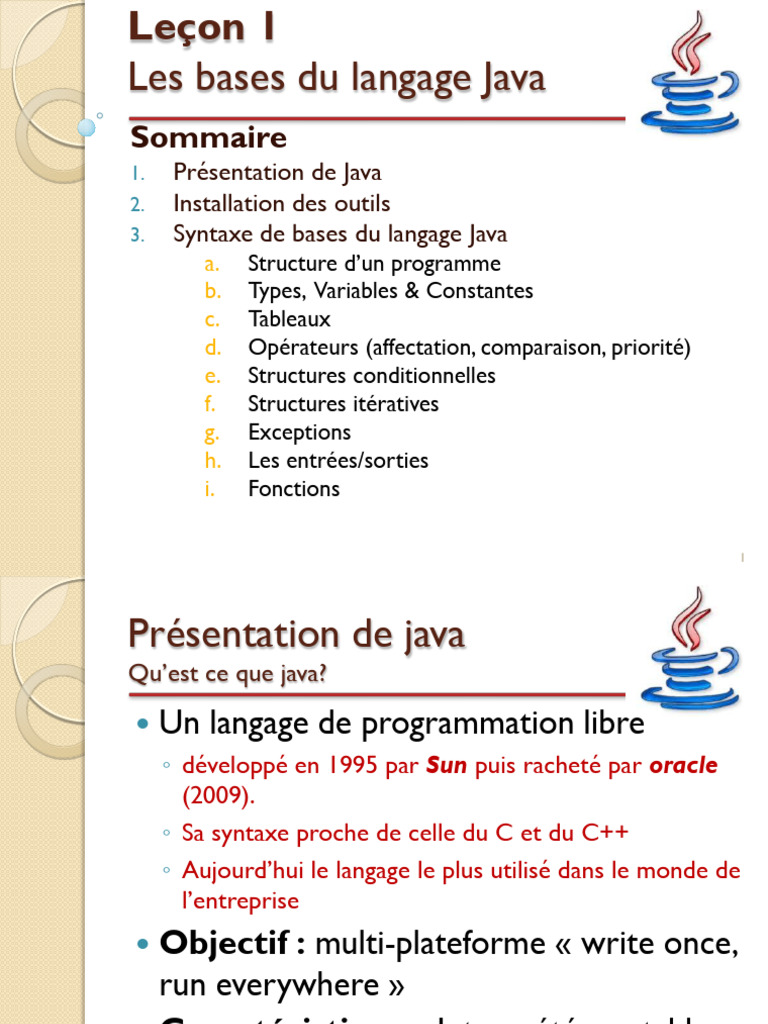 Leçon 1 | PDF | Java (Langage de programmation) | Informatique