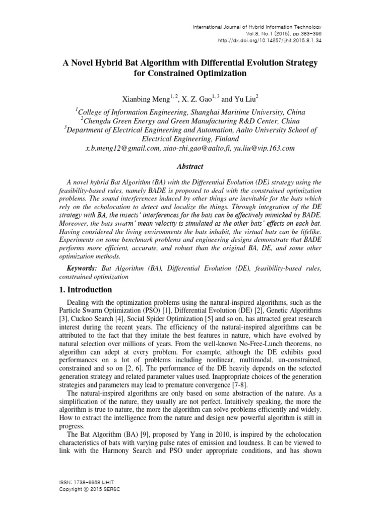 A novel hybrid bat algorithm with differential evolution strategy for