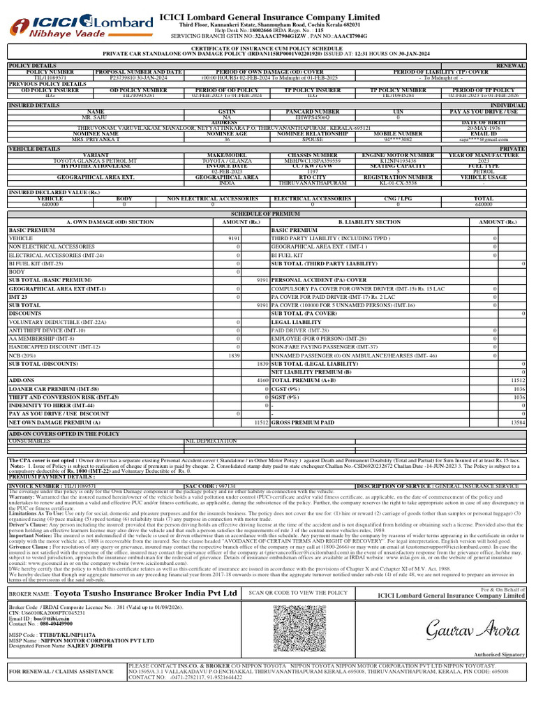 PolicySchedule - 2024-01-30T130431.140 | PDF | Insurance | Deductible