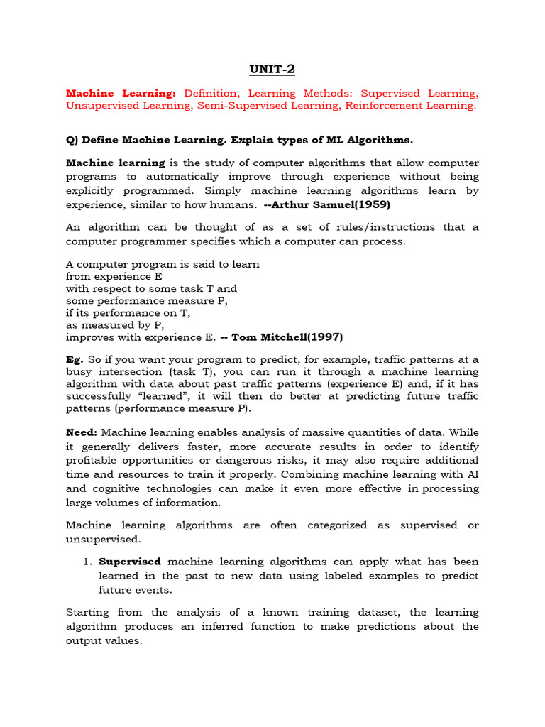 Machine Learning Types and Definitions | PDF | Statistical ...